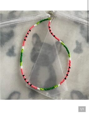 The Watermelon -Pink & Green Seed Bead Choker Necklace